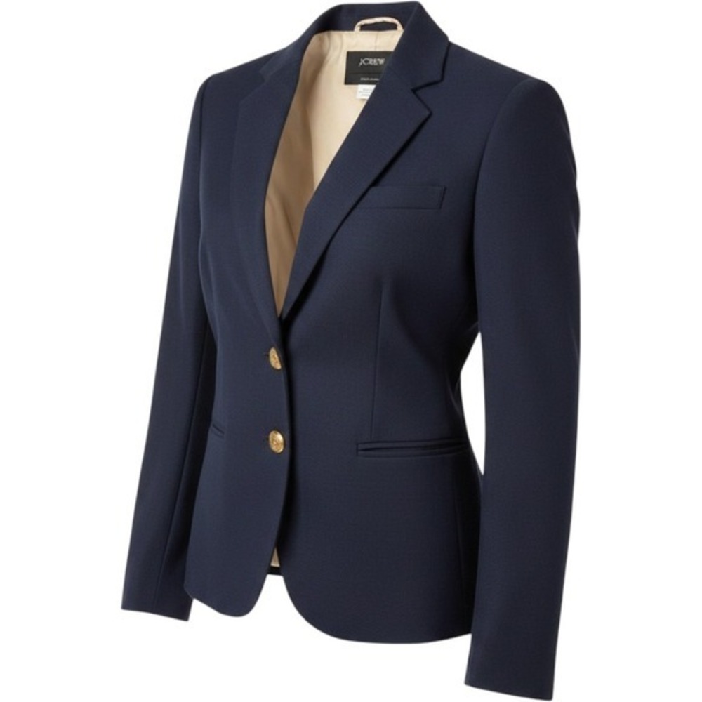 J.Crew Schoolboy Blazer Navy Blue Wool Blend Gold Crest Buttons Size 0 RN77388 - Picture 1 of 6
